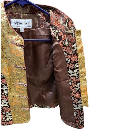 Beautiful (YERE H) Asian Style Dragon Floral Gold and Orange Corset Vest - Picture 8 of 16